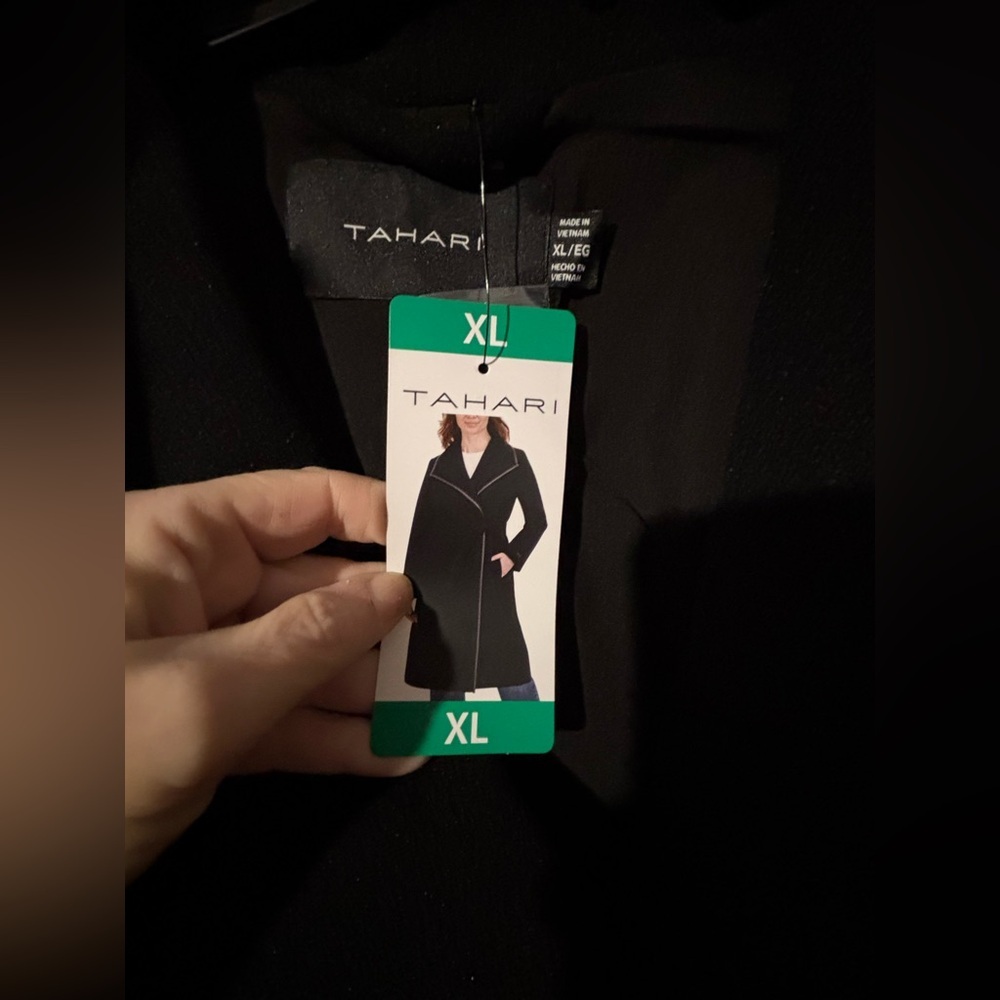 NWT Tahari Black Belted Mid Length Coat Size XL - Picture 3 of 11
